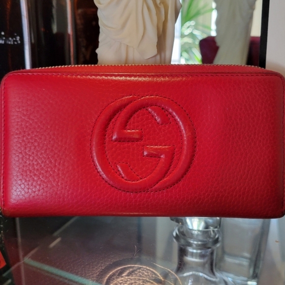 GUCCI Pebbled Calfskin Soho Zip Around Wallet Tabasco Red ❤️ - Picture 12 of 12